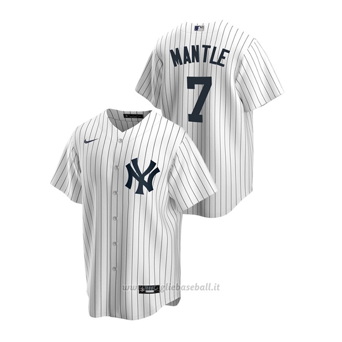 Maglia Baseball Uomo New York Yankees Mickey Mantle Replica Primera Bianco